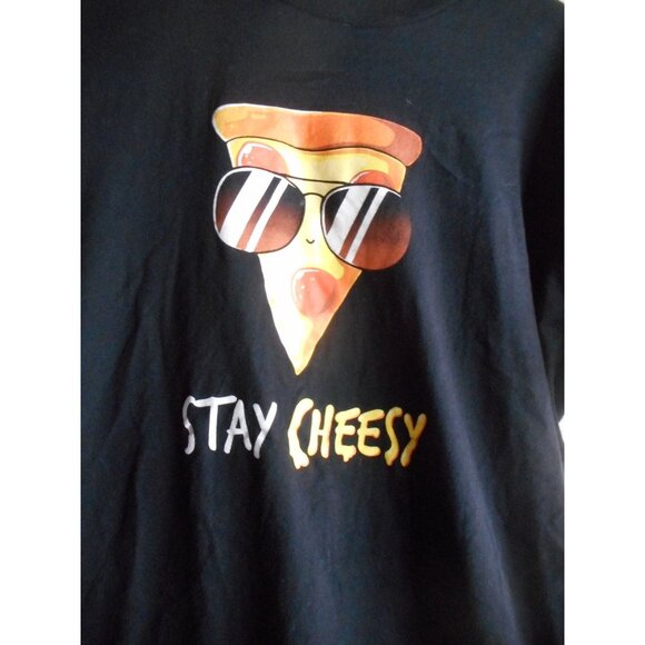 Black Pizza Sunglasses Stay Cheesy Tee T-Shirt Short Sleeve cotton Sz M Unisex - Picture 2 of 5